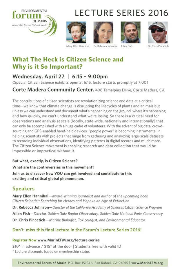 Environmental Forum of Marin lecture series April 27