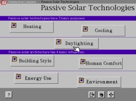 IPSE screen shot showing Passive Solar Technologies Menu