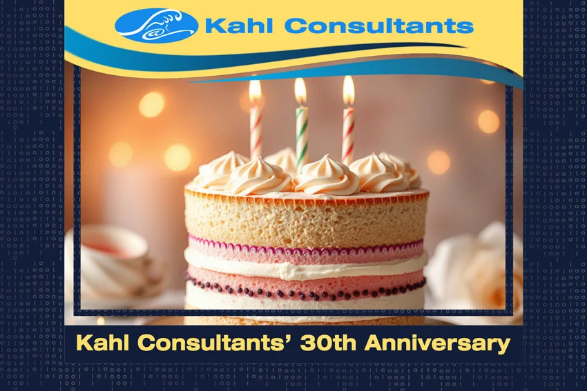 Kahl Consultants - 30th Anniversary - A cake, logo and texts.