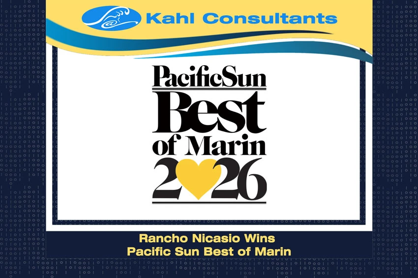 Kahl Consultants - Rancho Nicasio Wins Pacific Sun Best of Marin - Logo and texts.